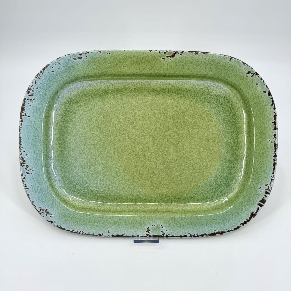 Williams Sonoma Rustic Green Crackle Outdoor Melamine Serving Platter 12.5x17 in